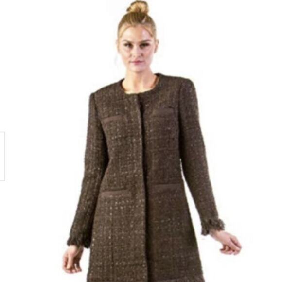 Vertigo PARIS Tweed Wool Coat Sz Small Metallic Boucle Fringed Preppy FRANCE - Picture 10 of 16